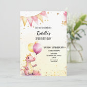 Verjaardagsuitnodiging Roze Draak Editable Kaart (Staand voorkant)