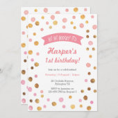 verjaardagsuitnodiging | Roze en gouden confetti v Kaart (Voorkant / Achterkant)