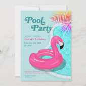 Verjaardagsuitnodiging Roze Flamingo Zwembadfeestj Kaart (Voorkant)