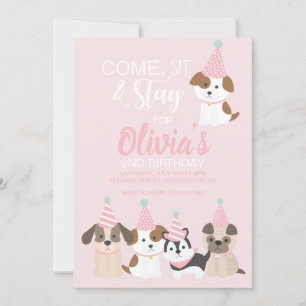 Verjaardagsuitnodiging roze puppy kaart