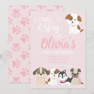 Verjaardagsuitnodiging roze puppy kaart