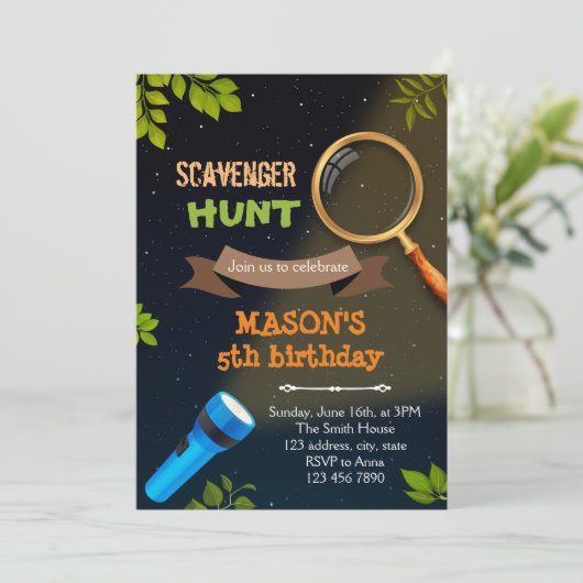 Verjaardagsuitnodiging Schatzoeken Kaart (Staand voorkant)