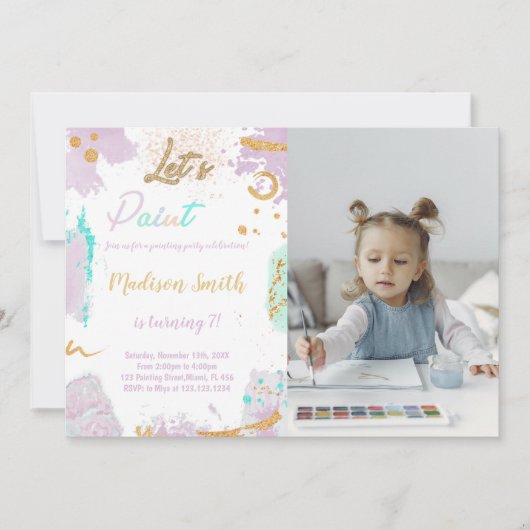 Verjaardagsuitnodiging schilderen met foto kaart (Voorkant)