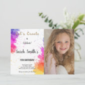 Verjaardagsuitnodiging schilderen met foto kaart (Staand voorkant)