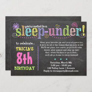 Verjaardagsuitnodiging Sleep-Under Party, Neon Kaart