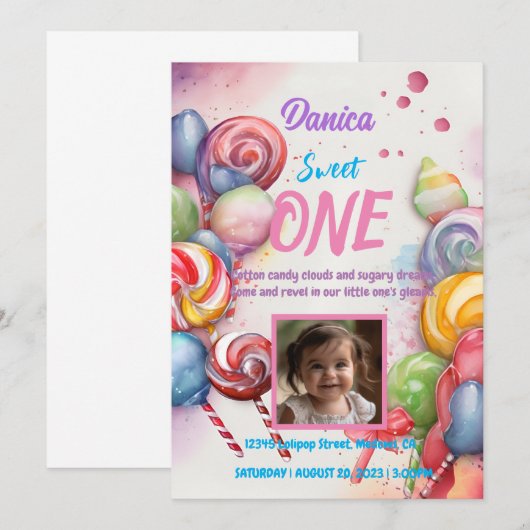 Verjaardagsuitnodiging Snoep Land Sweet Theme Kaart (Voorkant / Achterkant)