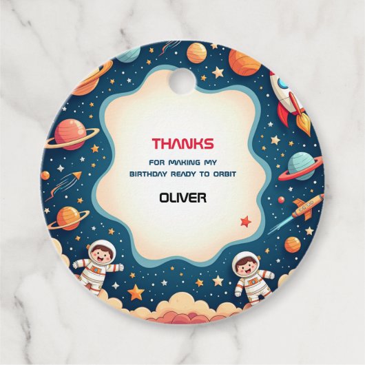 Verjaardagsuitnodiging Space Astronaut Boy Kaart Bedankjes Labels (Voorkant)