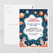 Verjaardagsuitnodiging Space Boy astronaut Briefka Briefkaart (Voorkant / Achterkant)
