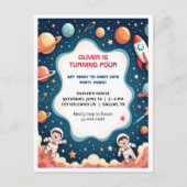 Verjaardagsuitnodiging Space Boy astronaut Briefka Briefkaart (Voorkant)