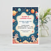 Verjaardagsuitnodiging Space Boy Astronaut Flat Ka Kaart (Staand voorkant)