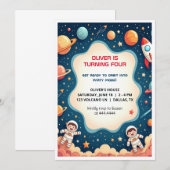 Verjaardagsuitnodiging Space Boy Astronaut Flat Ka Kaart (Voorkant / Achterkant)