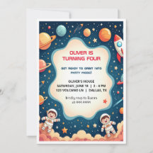 Verjaardagsuitnodiging Space Boy Astronaut Flat Ka