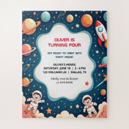 Verjaardagsuitnodiging Space Boy astronaut Kaart Legpuzzel