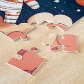 Verjaardagsuitnodiging Space Boy astronaut Kaart Legpuzzel (Zijkant)
