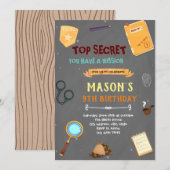 Verjaardagsuitnodiging spionage thema kaart (Voorkant / Achterkant)