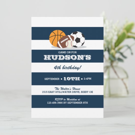 Verjaardagsuitnodiging sport - honkbal, American f Kaart (Staand voorkant)