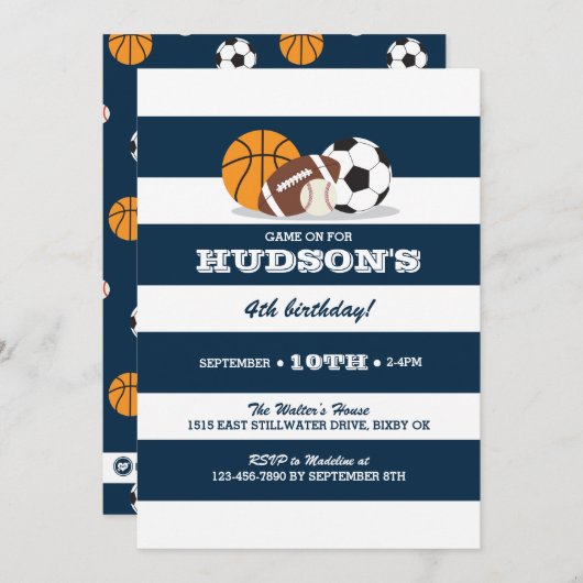 Verjaardagsuitnodiging sport - honkbal, American f Kaart (Voorkant / Achterkant)