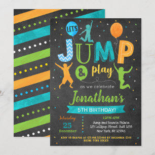 Verjaardagsuitnodiging sprong trampoline feestje  kaart