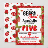 Verjaardagsuitnodiging Strawberry Five Kaart (Voorkant / Achterkant)