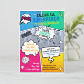 Verjaardagsuitnodiging Superheld Comic Style Kaart (Staand voorkant)