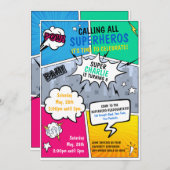 Verjaardagsuitnodiging Superheld Comic Style Kaart (Voorkant / Achterkant)