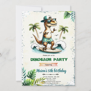 Verjaardagsuitnodiging Surfende Dinosaurussen Kaart