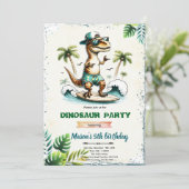 Verjaardagsuitnodiging Surfende Dinosaurussen  Kaart (Staand voorkant)