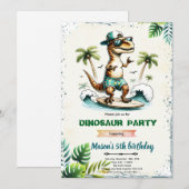 Verjaardagsuitnodiging Surfende Dinosaurussen  Kaart (Voorkant / Achterkant)