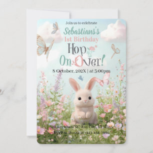 Verjaardagsuitnodiging Sweet Bunny Meadow – Whimsi Kaart