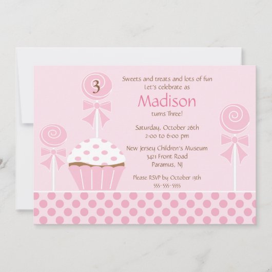 Verjaardagsuitnodiging Sweet Cupcake Kaart (Voorkant)