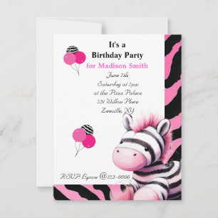 Verjaardagsuitnodiging Sweet Zebra Kaart