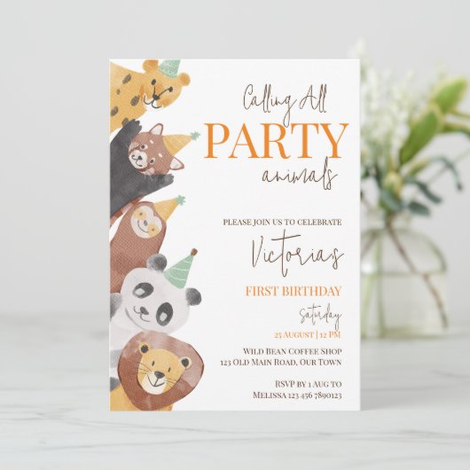 Verjaardagsuitnodiging template voor feestdieren kaart (Staand voorkant)