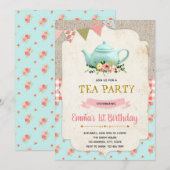  verjaardagsuitnodiging theepartij kaart (Voorkant / Achterkant)