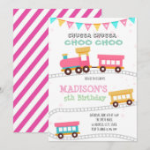 Verjaardagsuitnodiging treinmeisje kaart (Voorkant / Achterkant)