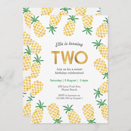 verjaardagsuitnodiging | tropische ananas kaart (Voorkant / Achterkant)