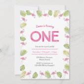 verjaardagsuitnodiging | tropische flamingo kaart (Voorkant)