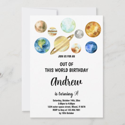 Verjaardagsuitnodiging uit deze wereld planeten kaart (Voorkant)