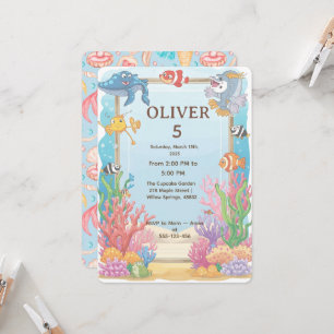 Verjaardagsuitnodiging Under the Sea, Oliver 4e  Kaart