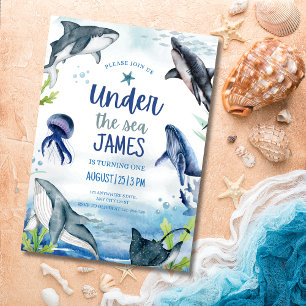 Verjaardagsuitnodiging Under The Sea, Walvishaai  Kaart