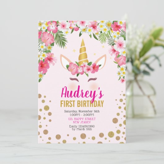 Verjaardagsuitnodiging Unicorn. Verjaardag meisje Kaart (Staand voorkant)