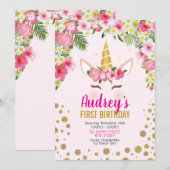 Verjaardagsuitnodiging Unicorn. Verjaardag meisje Kaart (Voorkant / Achterkant)