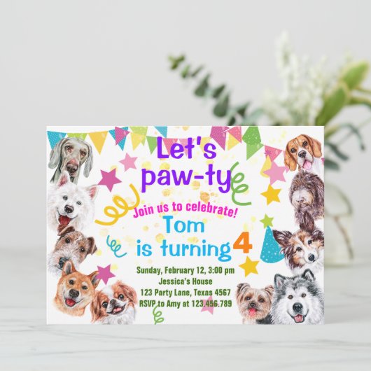 verjaardagsuitnodiging van Dog party Kaart (Staand voorkant)