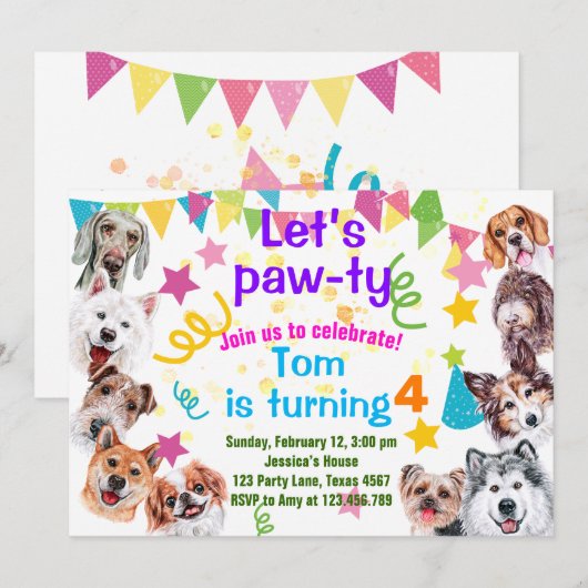 verjaardagsuitnodiging van Dog party Kaart (Voorkant / Achterkant)