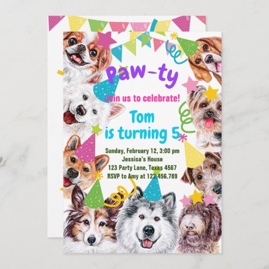 verjaardagsuitnodiging van Dog party Kaart (Voorkant / Achterkant)