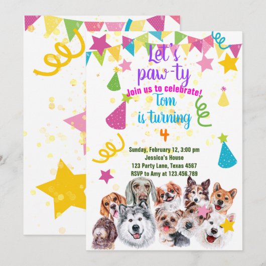 verjaardagsuitnodiging van Dog party Kaart (Voorkant / Achterkant)