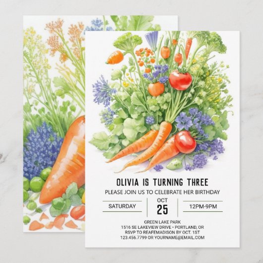 Verjaardagsuitnodiging van Healthy Harvest Kindere Kaart (Voorkant / Achterkant)