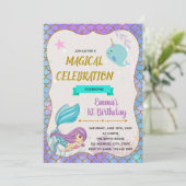 verjaardagsuitnodiging van Mermaid narwhale Kaart (Staand voorkant)