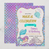 verjaardagsuitnodiging van Mermaid narwhale Kaart (Voorkant / Achterkant)