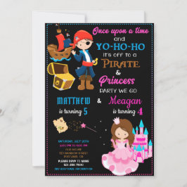 verjaardagsuitnodiging van Pirate en Princess Twee Kaart