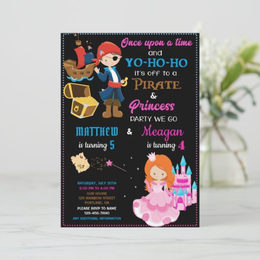 verjaardagsuitnodiging van Pirate en Princess Twee Kaart (Staand voorkant)